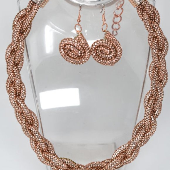 Champagne Braided Pave Rhinestone & Earring Set - Picture 7 of 12
